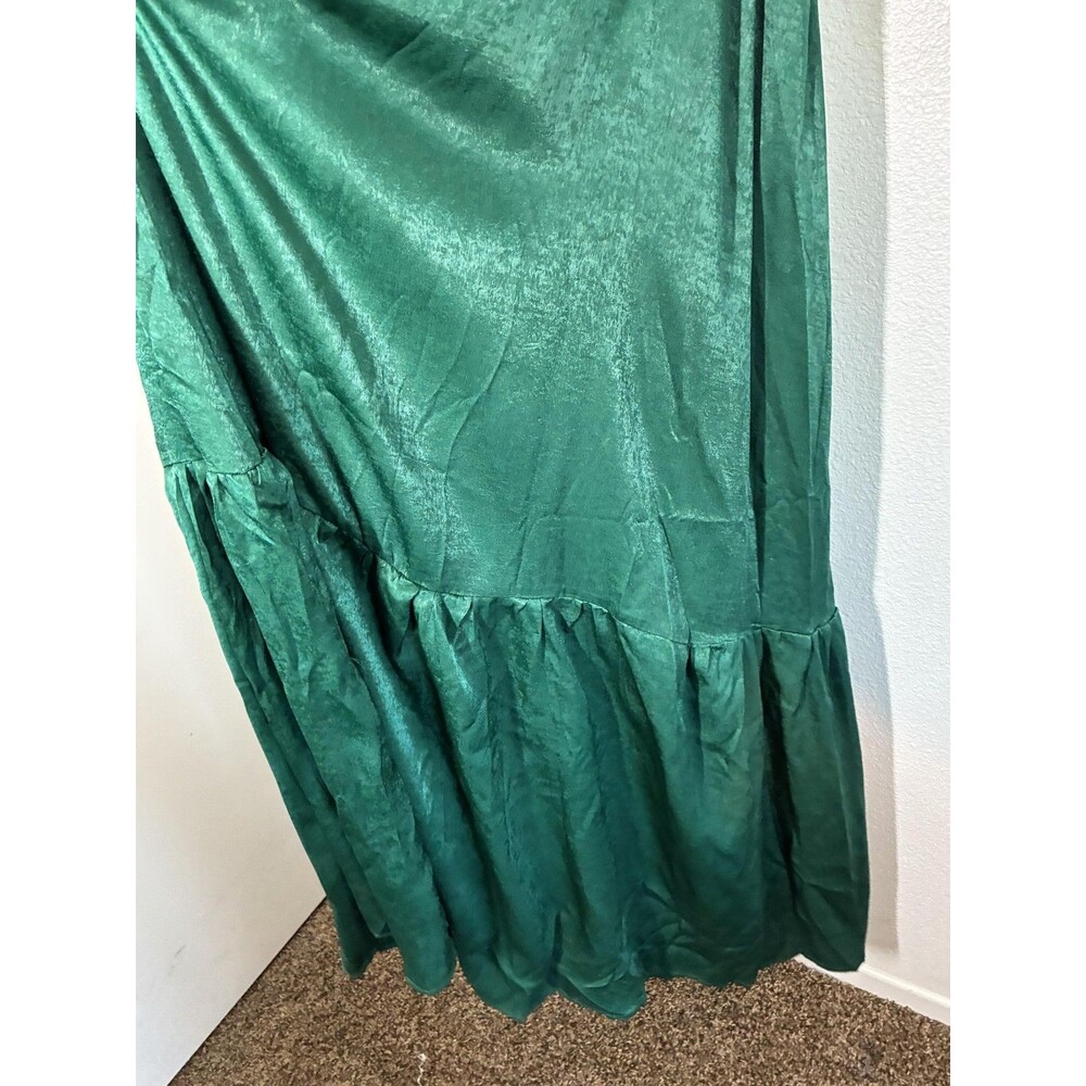Peach Love California Dress Womens M Green Satin Cutout Ring Maxi Gown Fairy - Picture 5 of 16